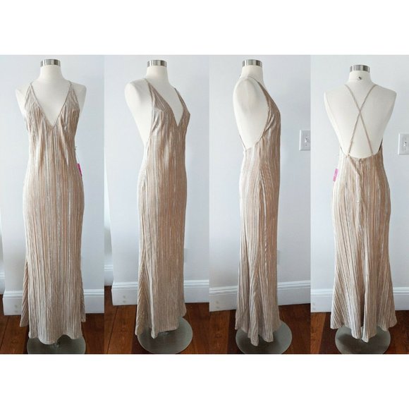 Champagne Formal Dress Bridal 1920s Great Gatsby women's MEDIUM marilyn monroe - Picture 2 of 8